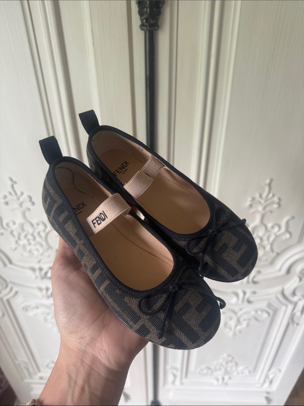 Fendi Brown & Black Monogram Kids Ballet Flats
